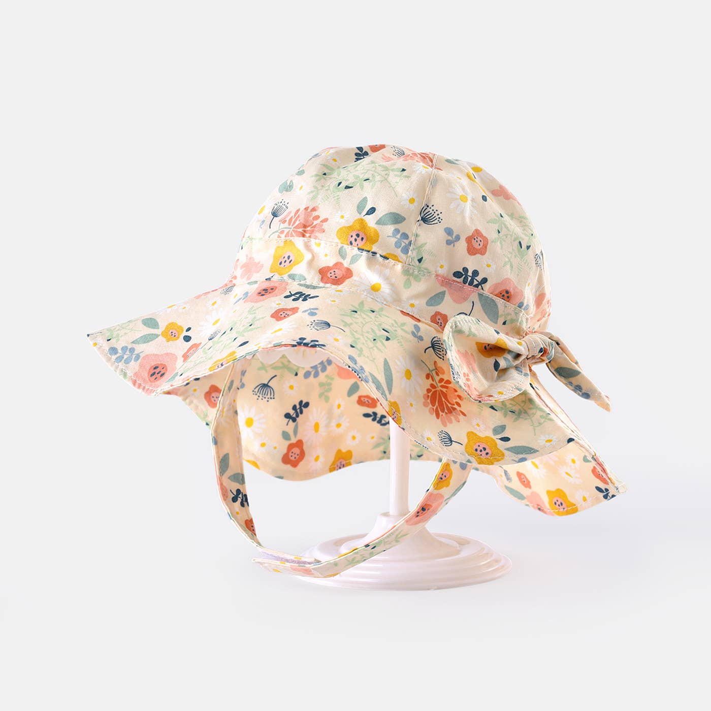 Baby Bow Decor Allover Floral Breathable Cotton Visor Hat