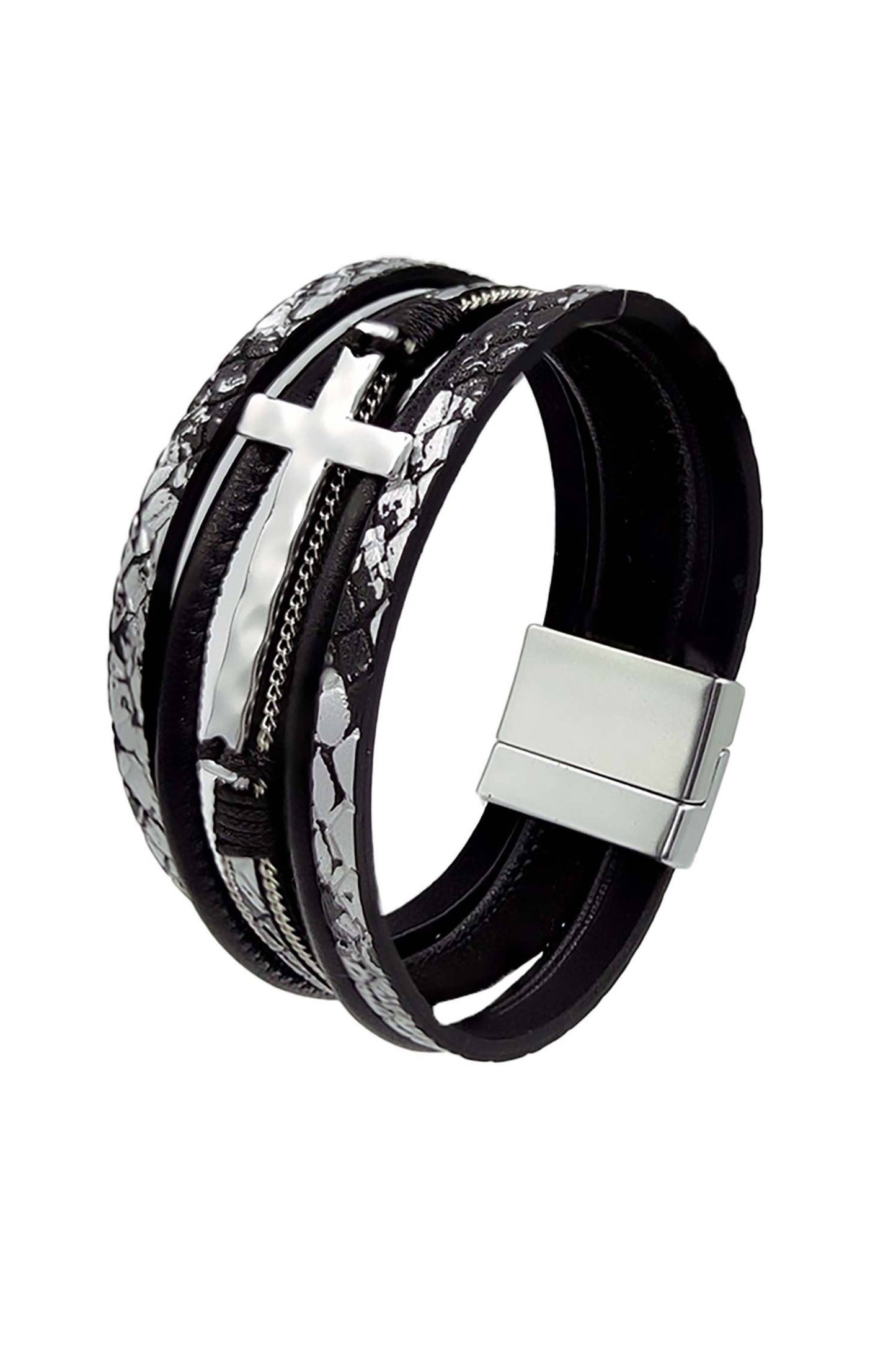 Cross Pu Leather Magnetic Bracelet B3922