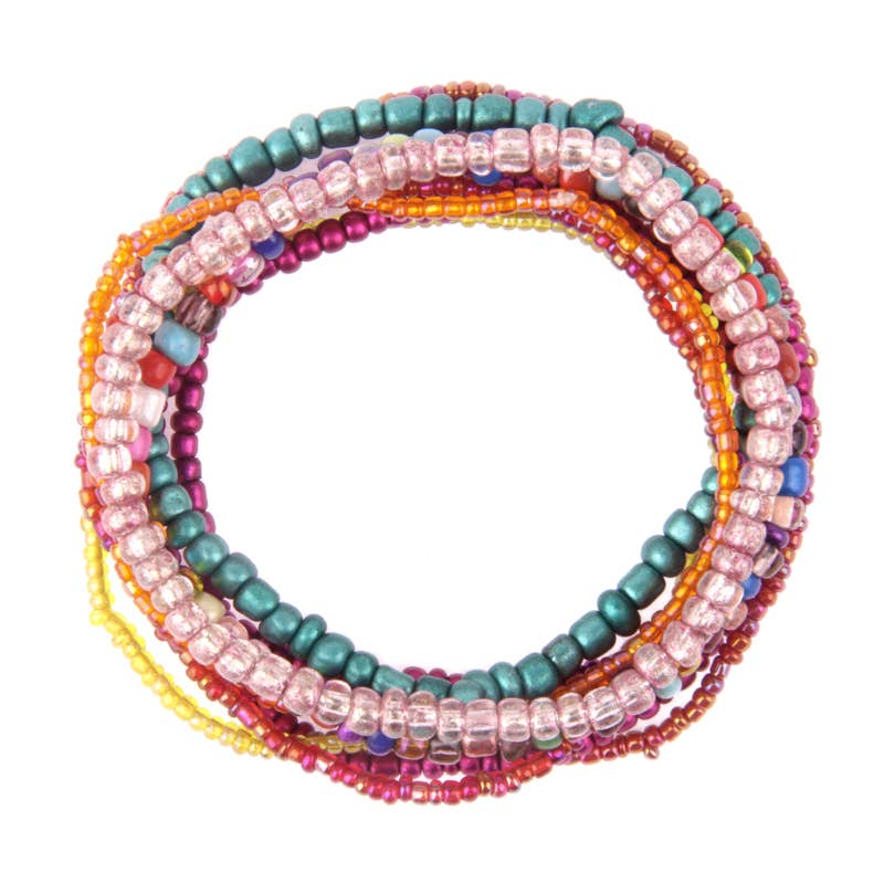 Beaded bracelets 8 pcs mulit colored with metallics fuchsia
