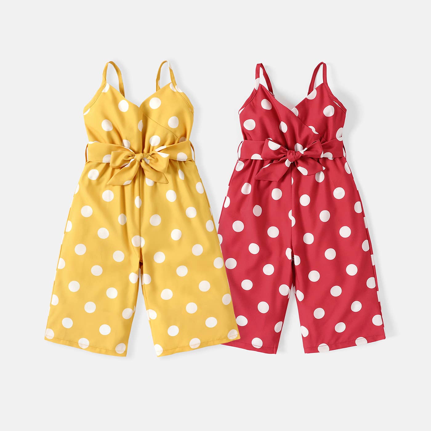 Baby Girl Allover Polka Dot Print Belted Cami Jumpsuit